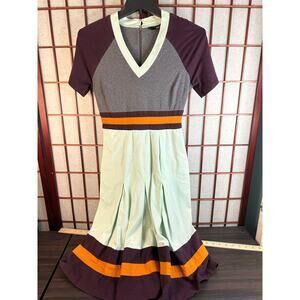 eShankti Banded Stripe Trim Colorblock Cotton Knit Dress Size 0